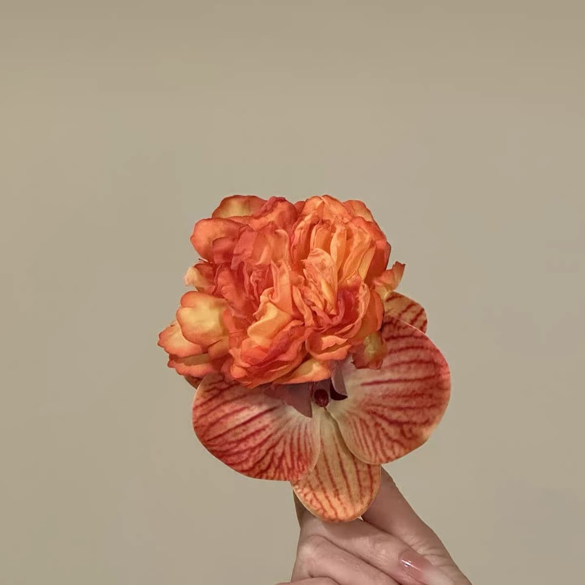 Orange flower hairpin