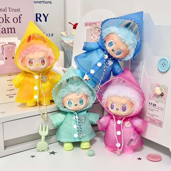 First, Second, and Third Generation Blind Box Labubu Doll Clothes Vinyl Pendant Labubu Sitting Party Raincoat Set