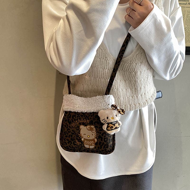Dəbli yumşaq leopard printli mini uşaq çarpaz çantası, uniseks çiyin çantası 2
