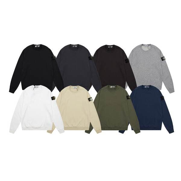 Cross-Border Classic Stone Stone Pure Color Round Neck Badge Long-Sleeved Sweatshirt for Men and Women, Correct Version of Island Couple
