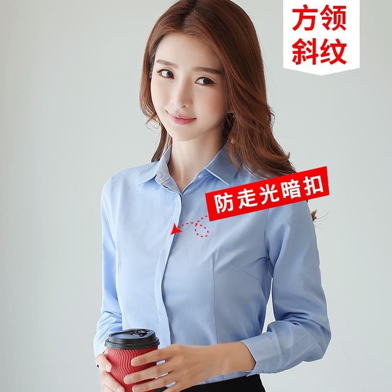 [square collar buckle] blue twill long sleeve