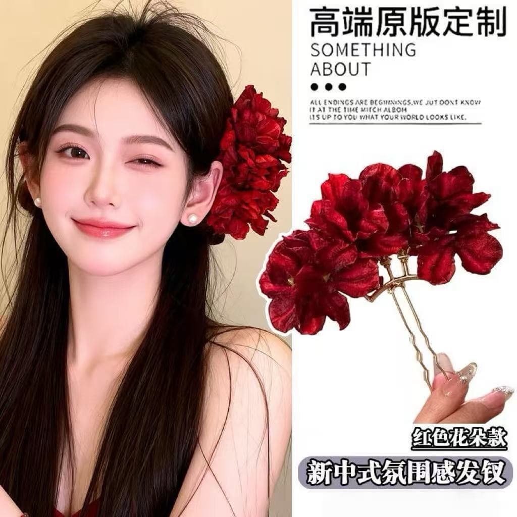 7371 full bloom five-flower hairpin - red