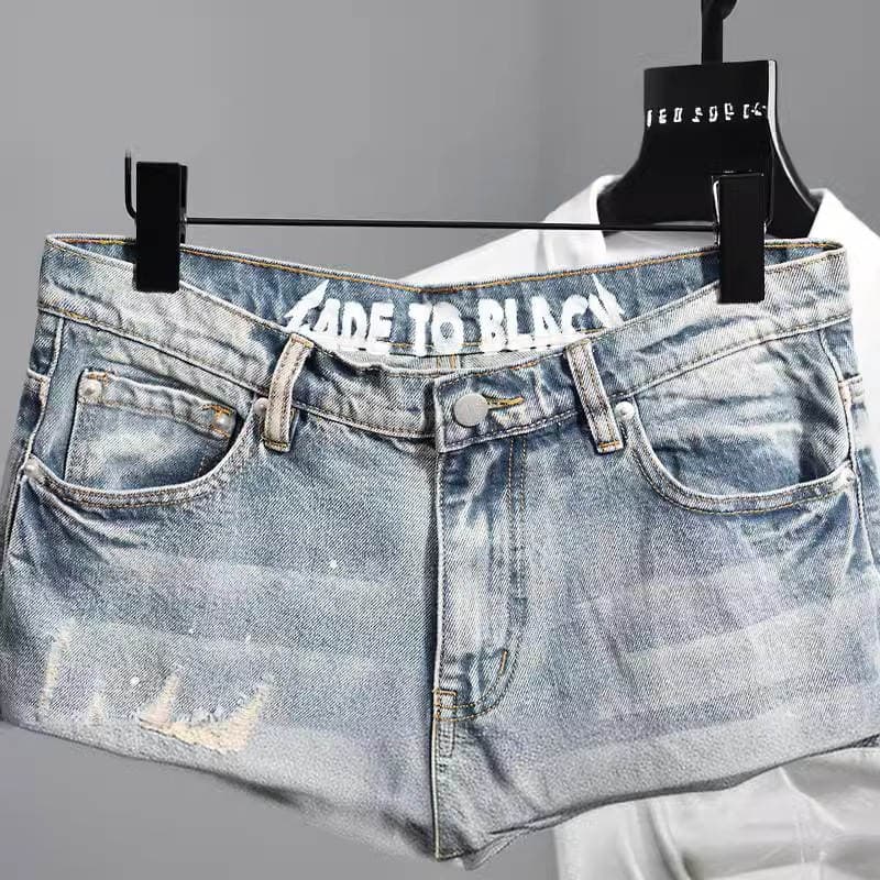 Men's Rough Denim Shorts 2024 Summer Thin Trendy Brand Five-point Pants Casual All-match Slim-fit Straight Pants 3