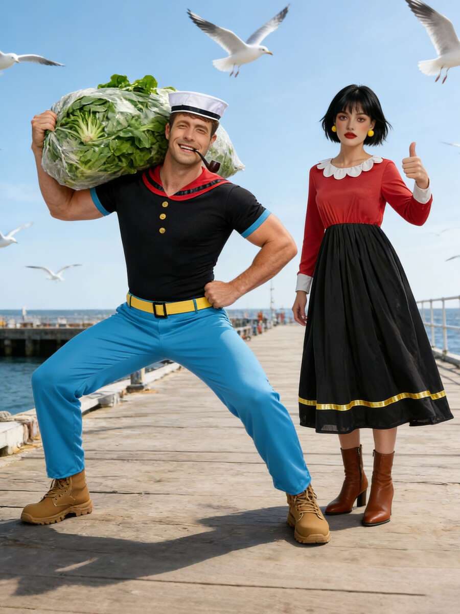 Hellouin üçün Dənizçi Popeye Cosplay Cütlük Kostyumu 3