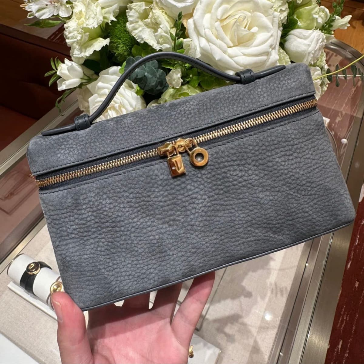 Suede gray blue