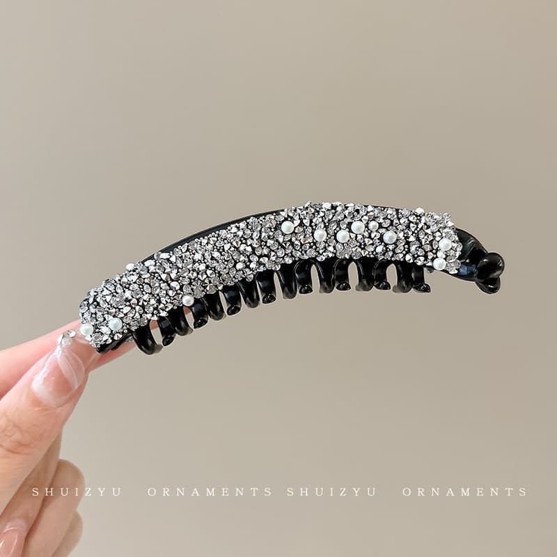 1# white pearl rhinestone banana clip 10.5cm