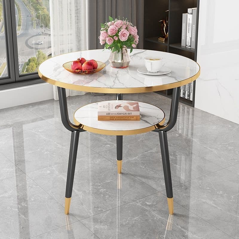 [single table] warm white double-layer table 60cm (gold edge and gold legs)