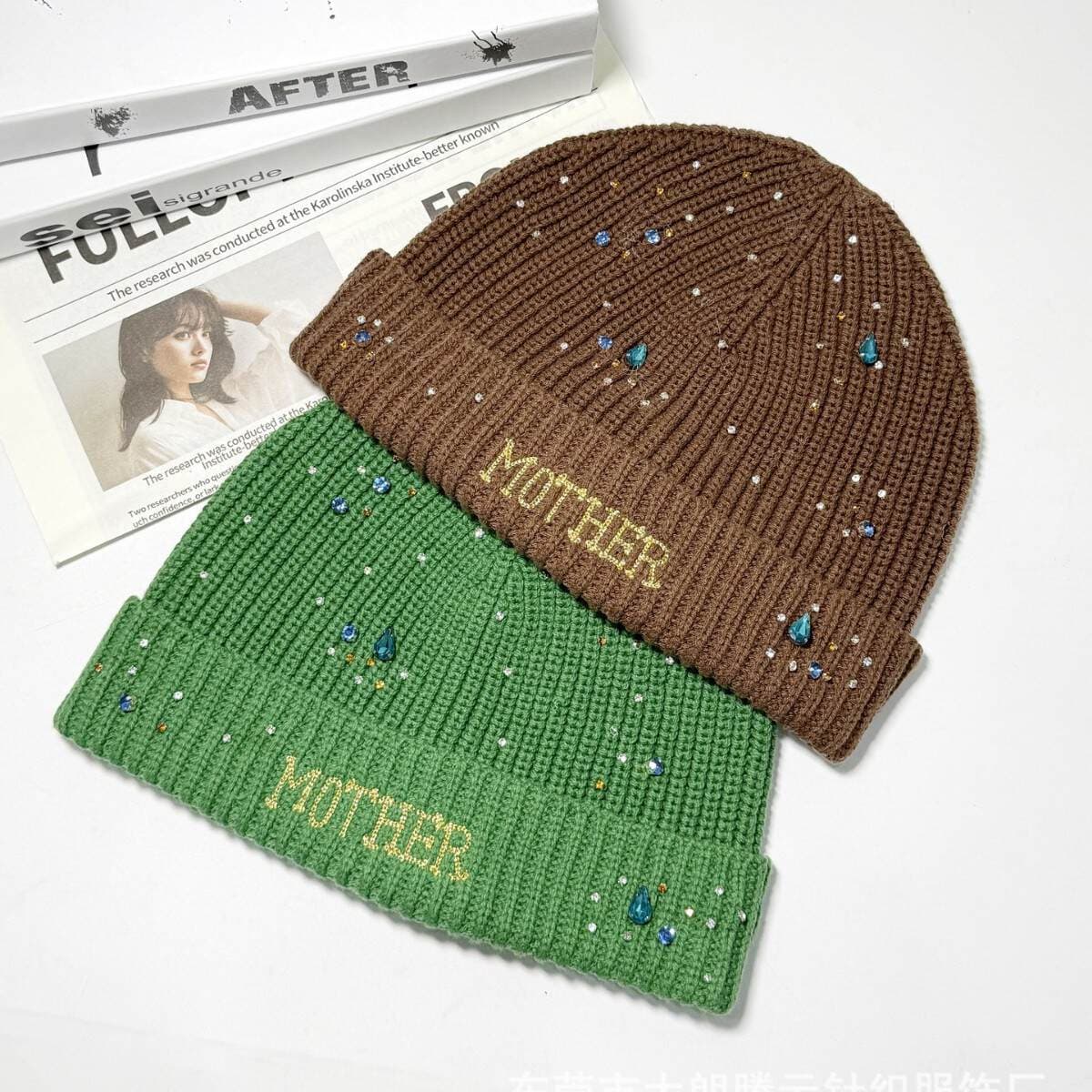 European and American Autumn and Winter Knitted Hats for Men and Women with Custom Logo, Jacquard Embroidery, and Beadwork 2