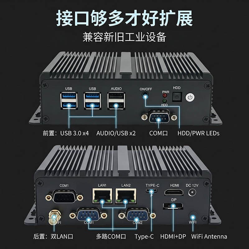 Fanless Industrial Computer N100/N95/N305 Low-Power Consumption Wide-Temperature Anti-Interference Production Line Control Box Industrial Control Computer 3