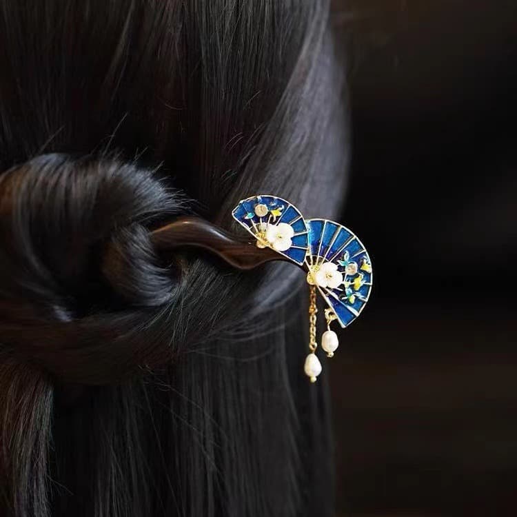 A81 double fan hairpin [natural ebony]]