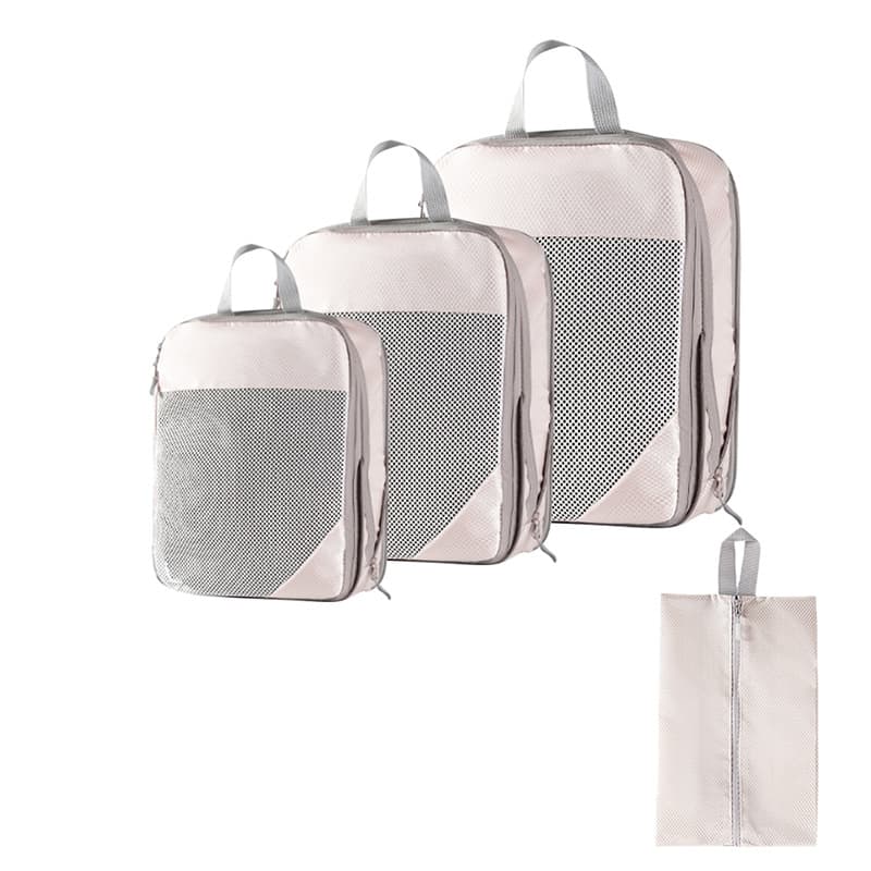 Three-piece mesh beige shoe bag