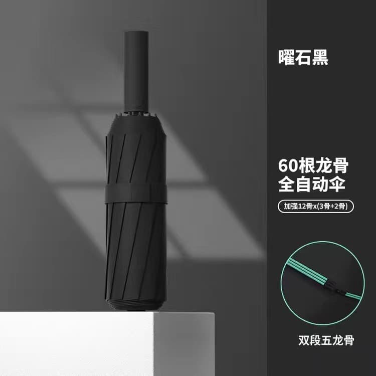 60-rib automatic reinforced luxury umbrella - obsidian black
