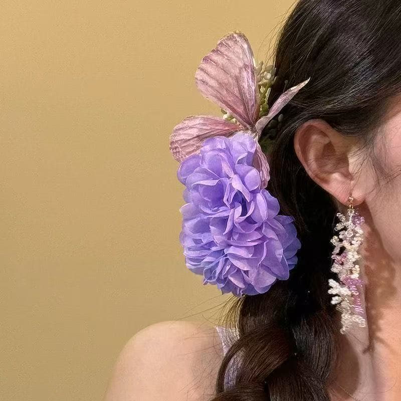 5944 purple hydrangea butterfly hair clip