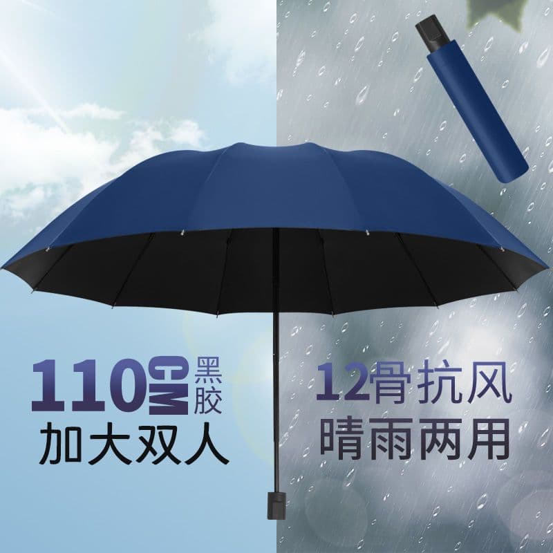 12 Bone Large Sunny Umbrella-Navy Blue