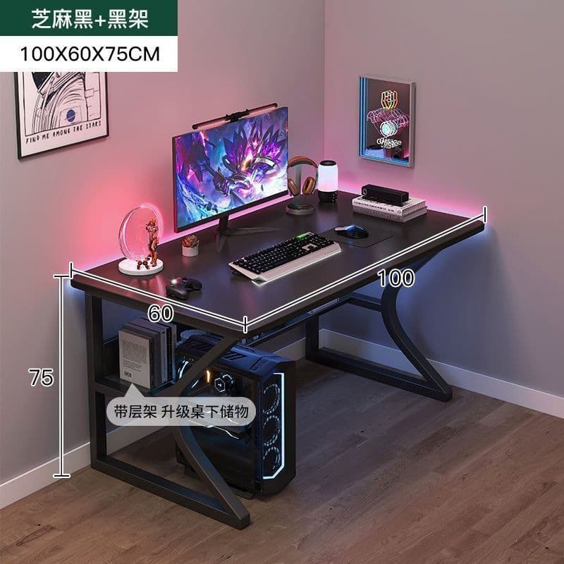 [c-shaped shelf + thickened desktop] 100cm space black