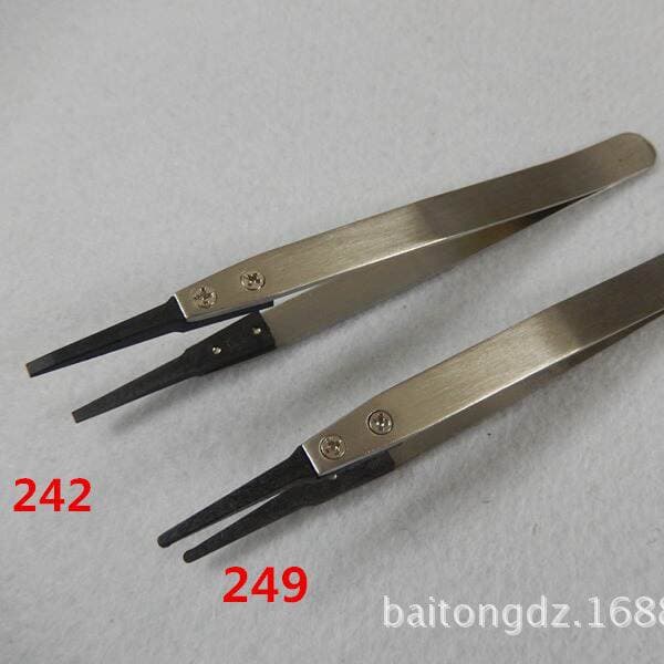 Carbon fiber permanent anti-static plastic pointed interchangeable stainless steel tweezers ESD-7A elbow tweezers 3