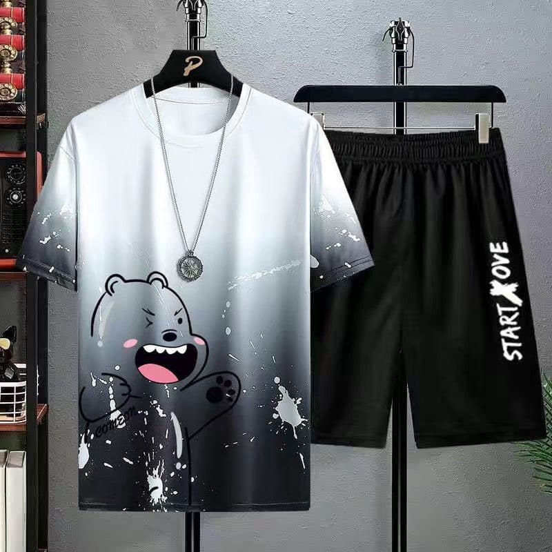 Gradient bear shorts suit white