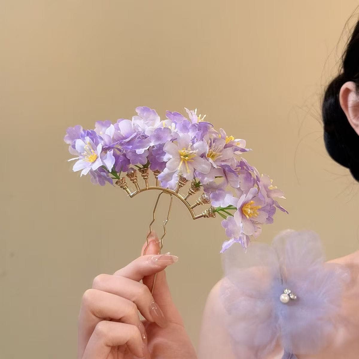 7390 pearl flower jinjiu hairpin-purple