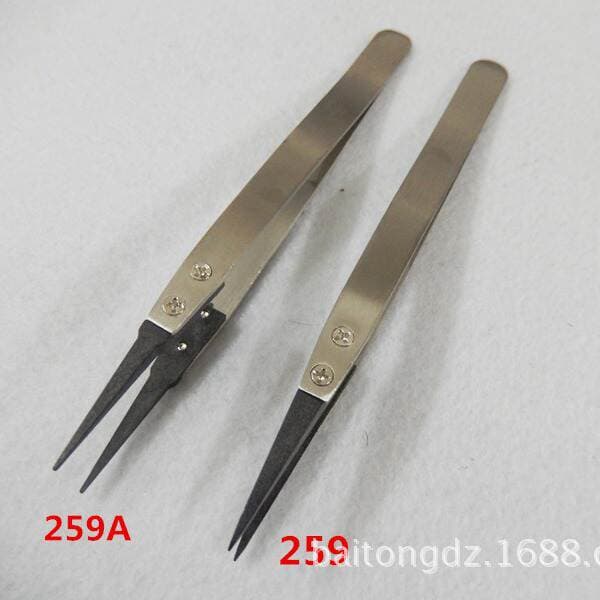 Carbon fiber permanent anti-static plastic pointed interchangeable stainless steel tweezers ESD-7A elbow tweezers 2