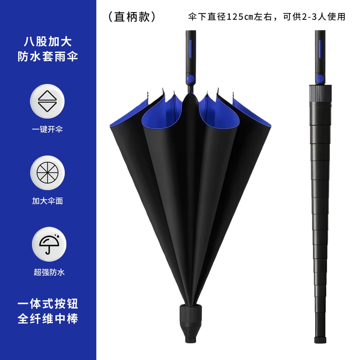 [sunscreen black glue] [straight handle waterproof cover] [diameter under umbrella 125] blue