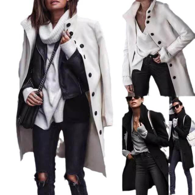 2023ebay AliExpress Amazon wish Hot Selling Autumn and Winter New Button Long Woolen Coat Coat 5