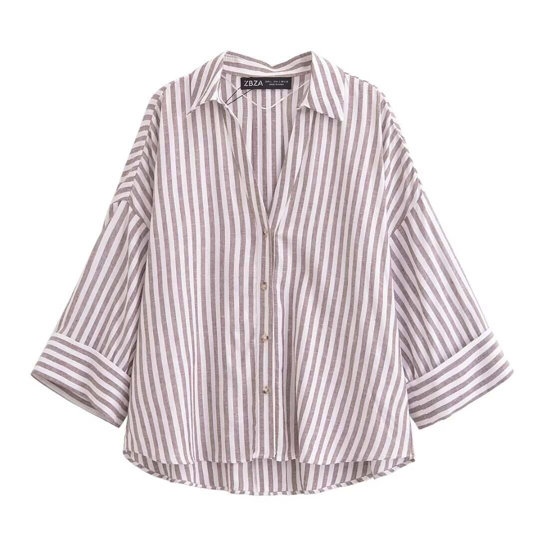 Pb&Za Women's Clothing 2025 Season New Arrival, Fashionable and Versatile Linen Blend Wide-Sleeve Comfortable Shirt 2340939 4