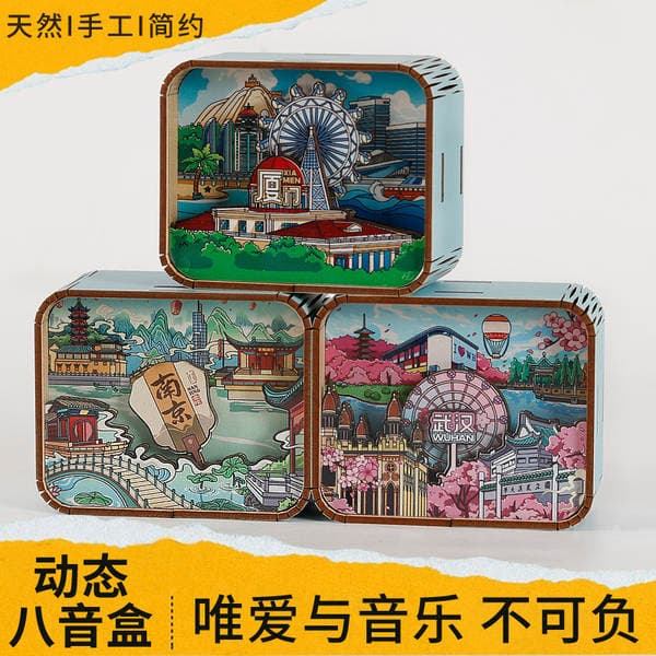 Original Xiamen Chongqing Nanjing Xi'an City Dynamic Music Box Coil Music Box Music Bell Tourist Souvenirs