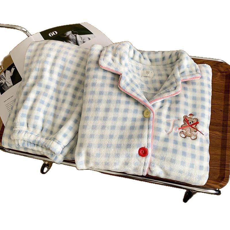 Qadınlar üçün Mərcan Məxmər Pijama Dəsti, Qalınlaşdırılmış, İsti, Cizgi Filmi Dizaynı 5