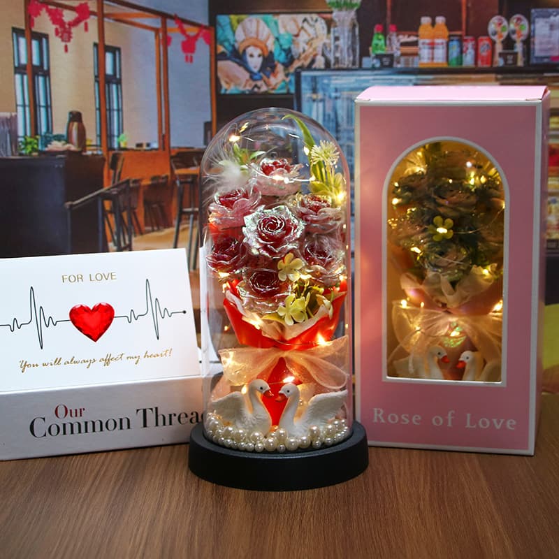 [lighting night light-red rose bouquet]
