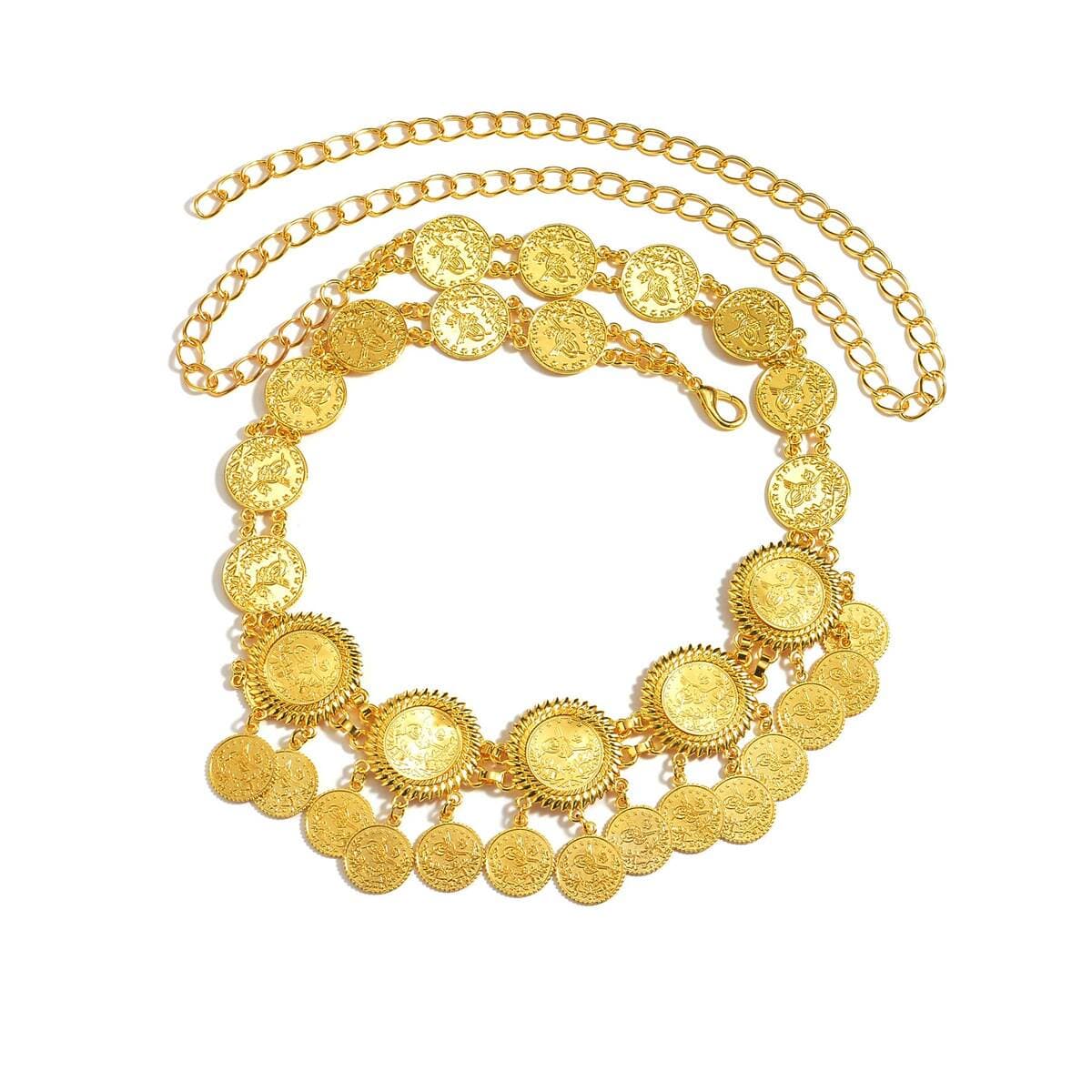 Middle East Hot Selling Jewelry New Fashion Gold Metal Heavy Industry Coins Tassel Waist Chain Women's Skirt Accessories 5