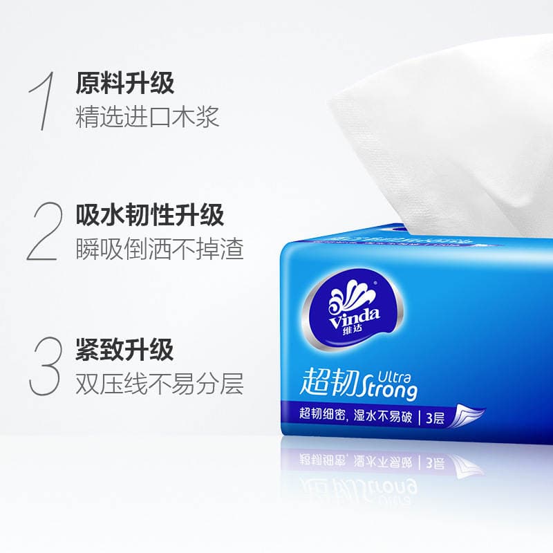 Vinda Tissue Paper, Whole Box of 24 Packs, Household Facial Tissues, 3-Ply Toilet Paper, Napkins, Economical Pack 3