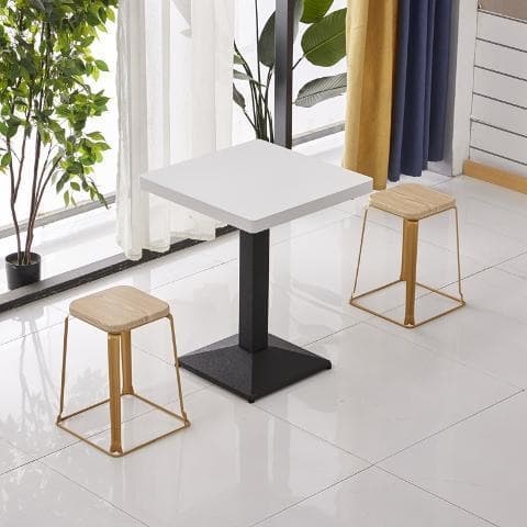 White warm white table and two stools