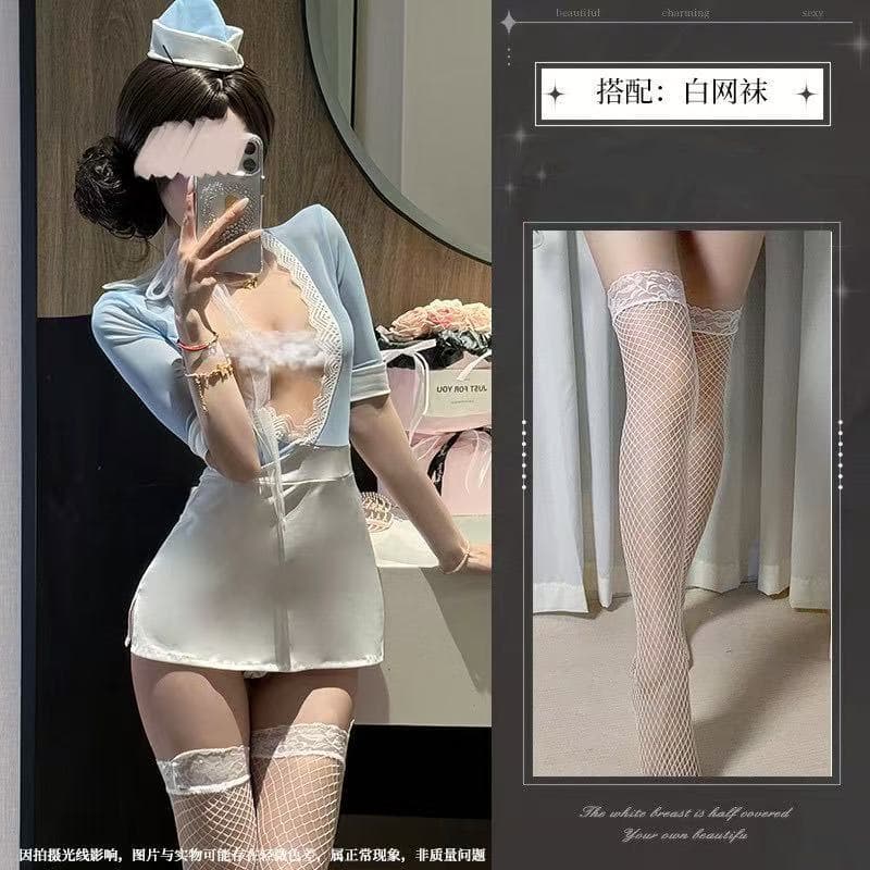 Light blue + white fishnet stockings