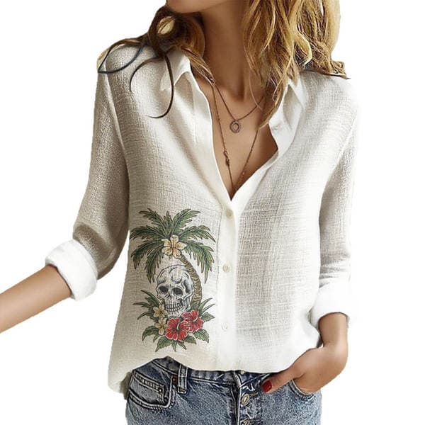 Cross-border bestseller 3D printed women's Amazon spring new style collared mid-sleeve casual shirt