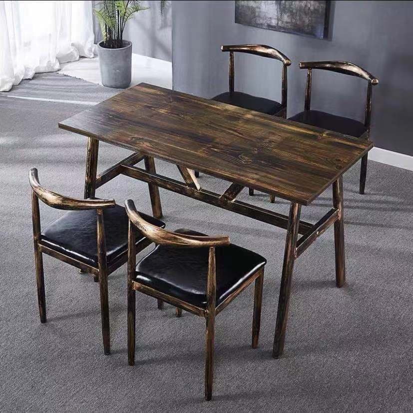 Hk120*60 table and four chairs [burnt wood]