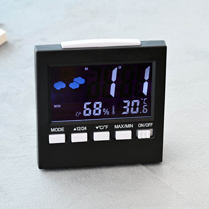 2159t Rəngli ekranlı hava saatı (LED, səsli işıqlandırma, təqvim, termometr, hiqrometr, rəqəmsal zəngli saat) 4