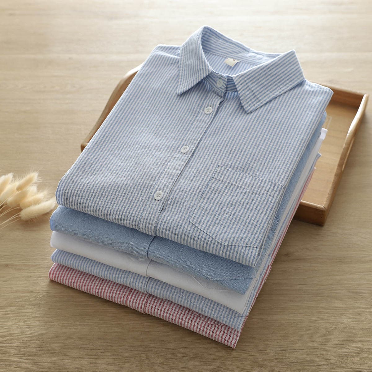 Casual Simple Oxford Shirt 2025 Spring and Autumn New Korean Style Loose Striped Base Shirt Women's Top Trendy 2