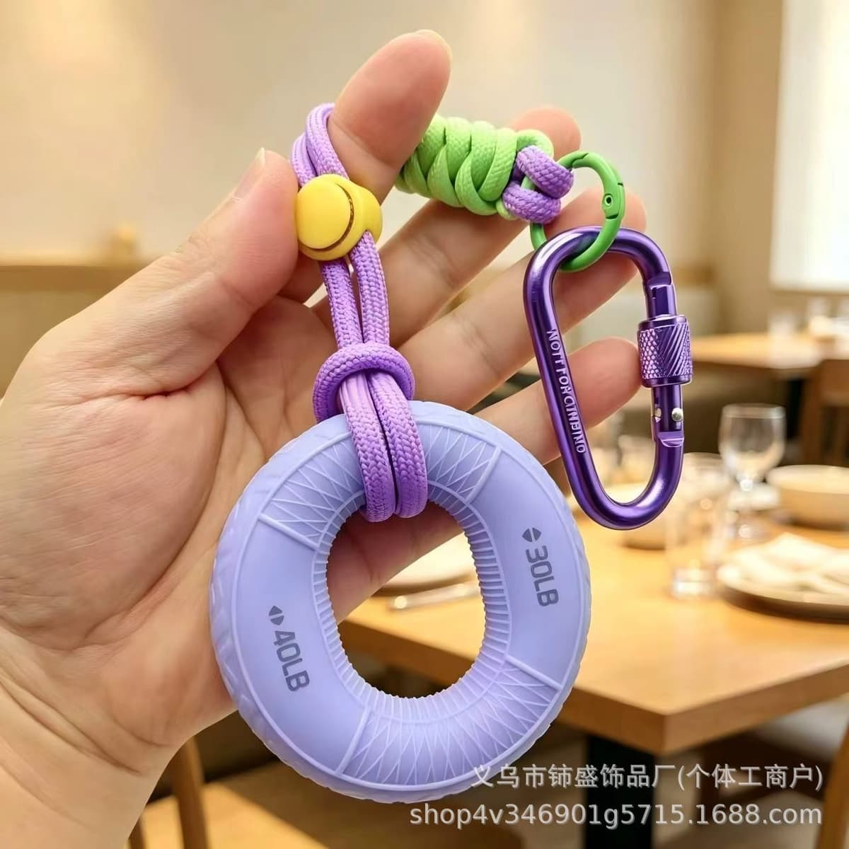 Purple grip ring + lanyard + carabiner