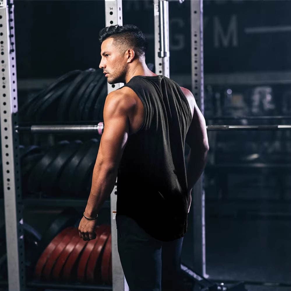 Kişilər üçün yay fitnes torlu qolsuz jilet – tez quruyan, nəfəs alan, elastik. 2