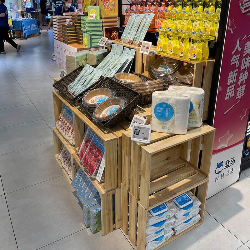Aoleqi bərk ağac şərab rəfi, supermarket üçün, meyvə səbəti 2