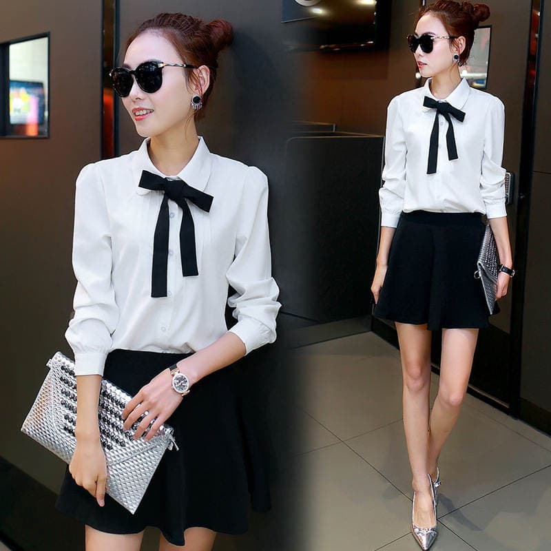 2026 New Style Professional Korean-Style Student Shirt for Women, Long-Sleeve Loose Chiffon Shirt with Bow, Custom Wholesale 2