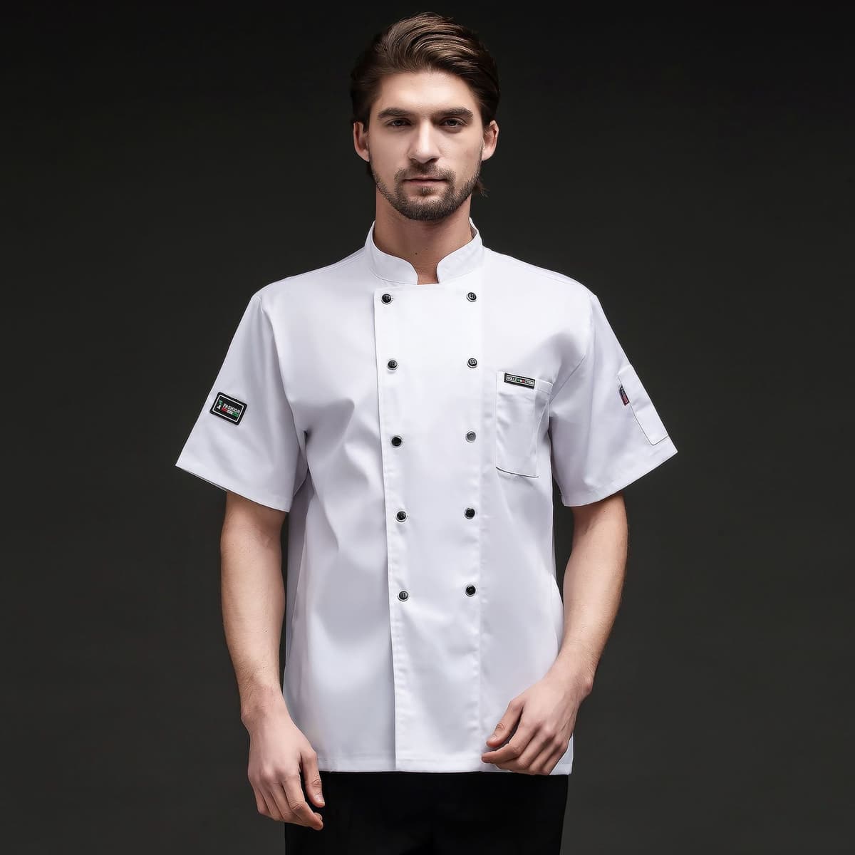 White short-sleeve t-shirt with full mesh back and leather patch