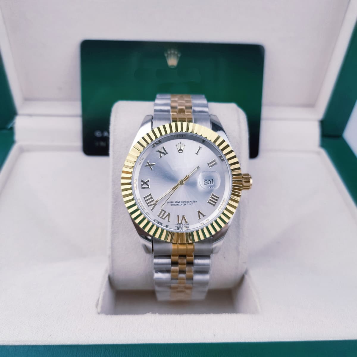 Log imitation mechanical roman gold and white