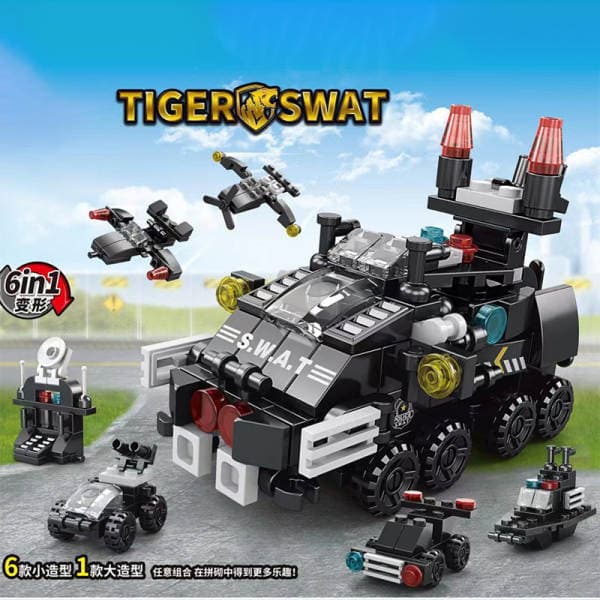 Compatible with Military Aircraft Carriers, High-Quality Building Blocks, Small Particle Tanks, Special Police Mechas, Six-In-One Children's Assembly Toys