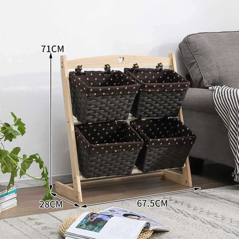 Brown leather basket + log pole, double row, two layers