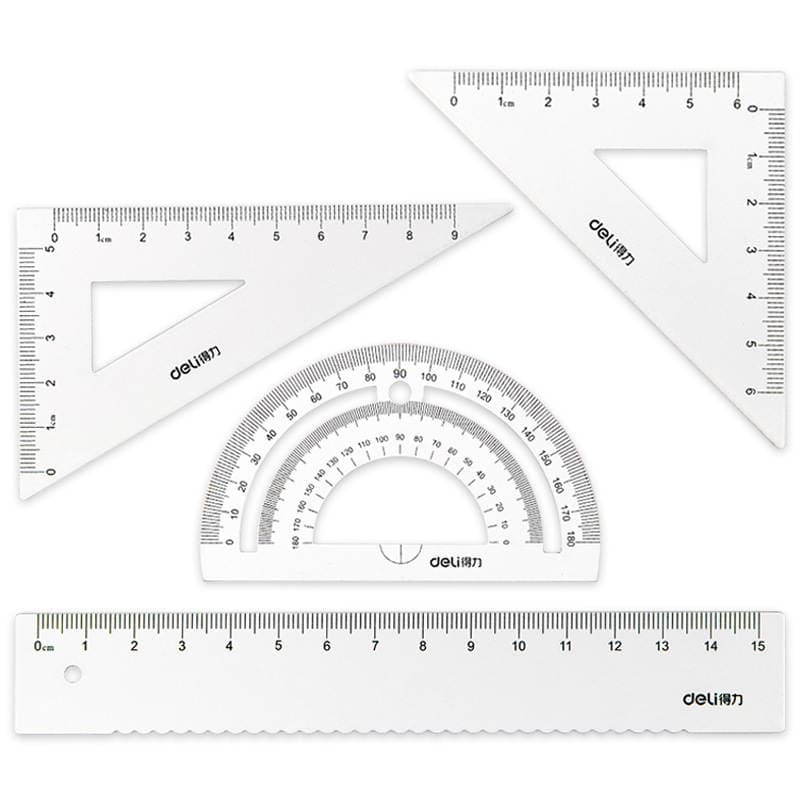 Deli 79510 Metal Ruler Set for Students, Exam Drawing Tools, 15cm Straight Ruler, Triangle Ruler, Protractor, Four-Piece Drawing Set 5