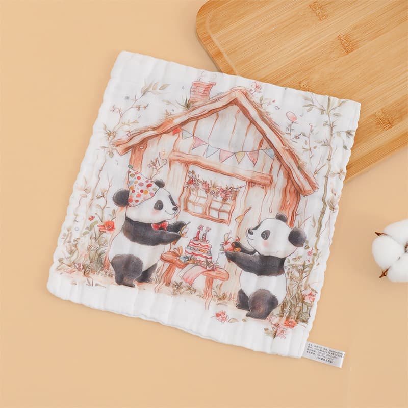 Single flower square scarf - birthday panda (30*30cm)