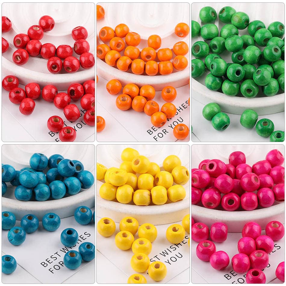 10 mm rəngli dəyirmi taxta muncuqlar, düz deşikli, DIY bilərzik, boyunbağı və zərgərlik üçün. 1