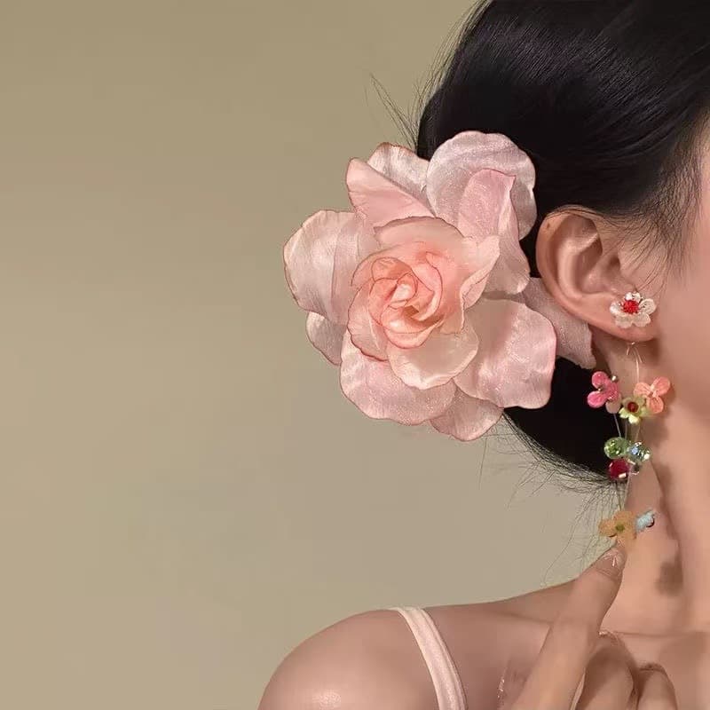5621 gradient silk flower rose hair clip-pink