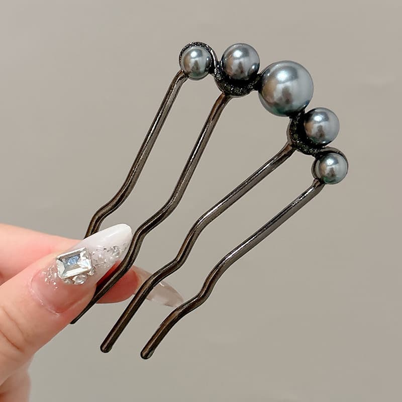 2#Wavy five-bead hair comb (gun black)
